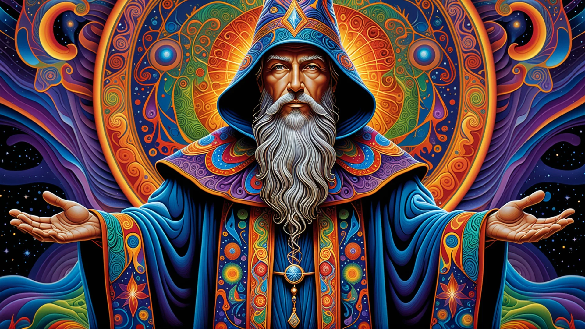 Psychedelic Wizard Illustration: Mesmerizing Art by Alex Grey in 8K