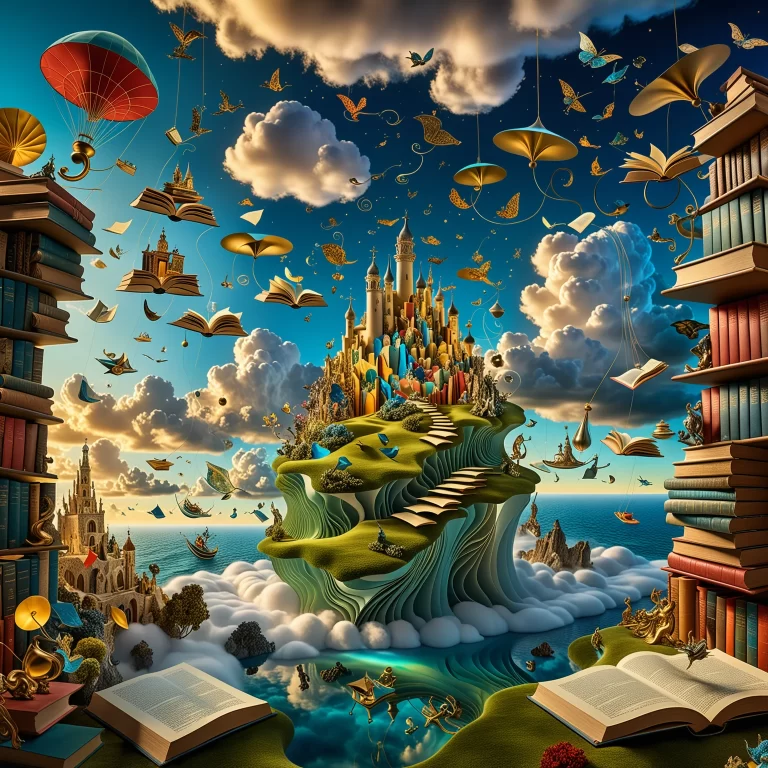 Surreal Dreamscape: Enchanted Books and Whimsical Creatures in 8K