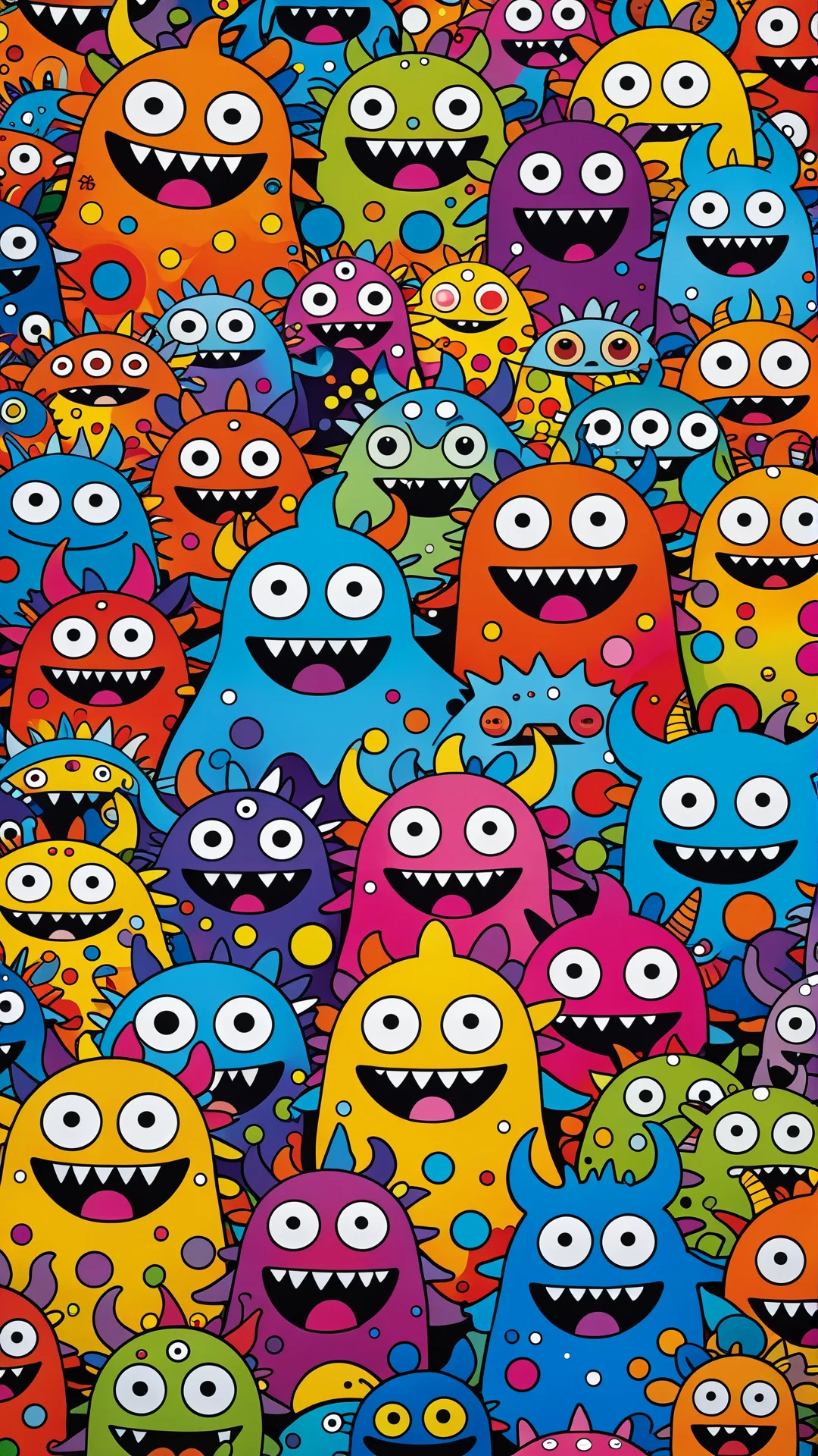 Whimsical Wall Art: Colorful Monsters in an Abstract Landscape