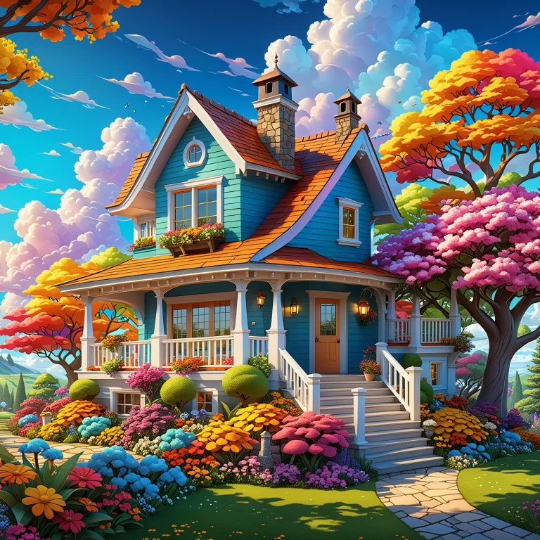 Whimsical Cartoon House in a Colorful Landscape Adventure