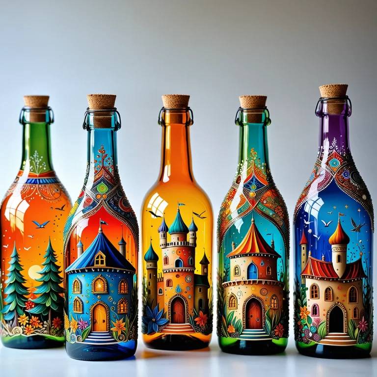 Whimsical Glass Bottle Art: A Colorful Surrealist Showcase