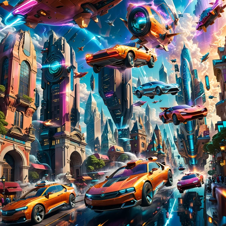 Futuristic Time Travel: A Surreal Cityscape Illustration