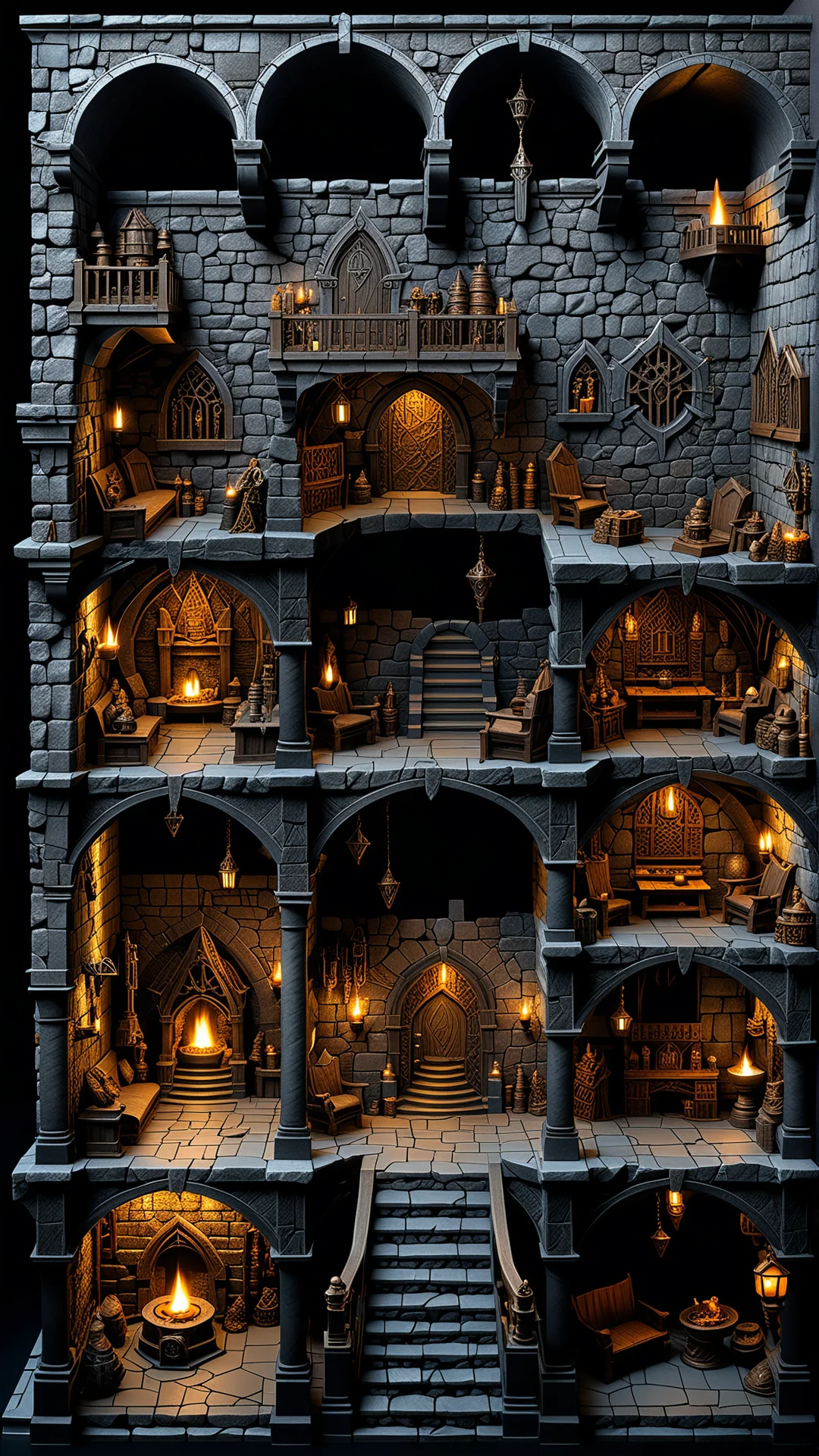 Evil Dwarf Lair: Intricate Architectural Layout in Dark Fantasy Style