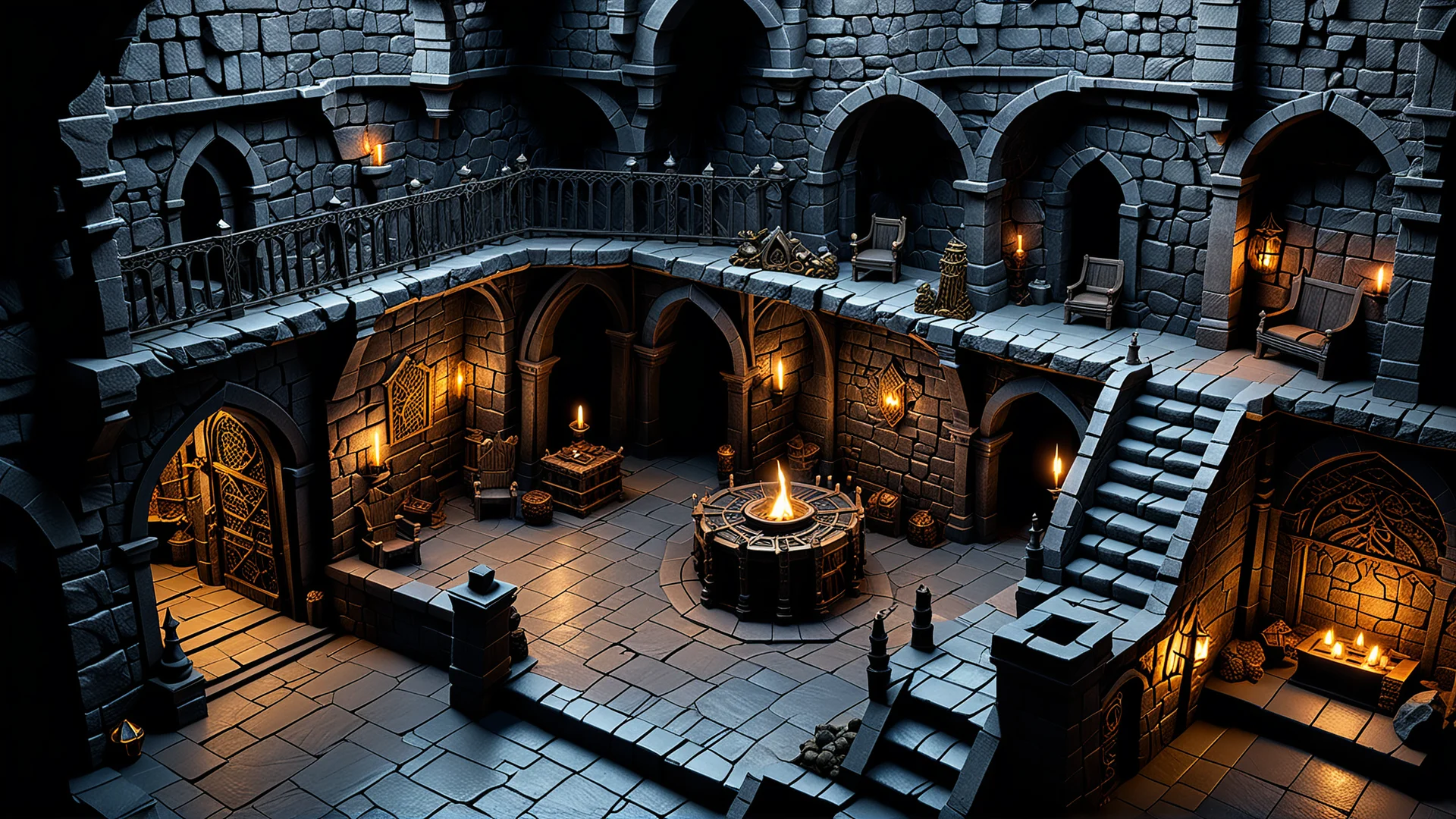 Evil Dwarf Lair: Intricate Architectural Layout in Dark Fantasy Style