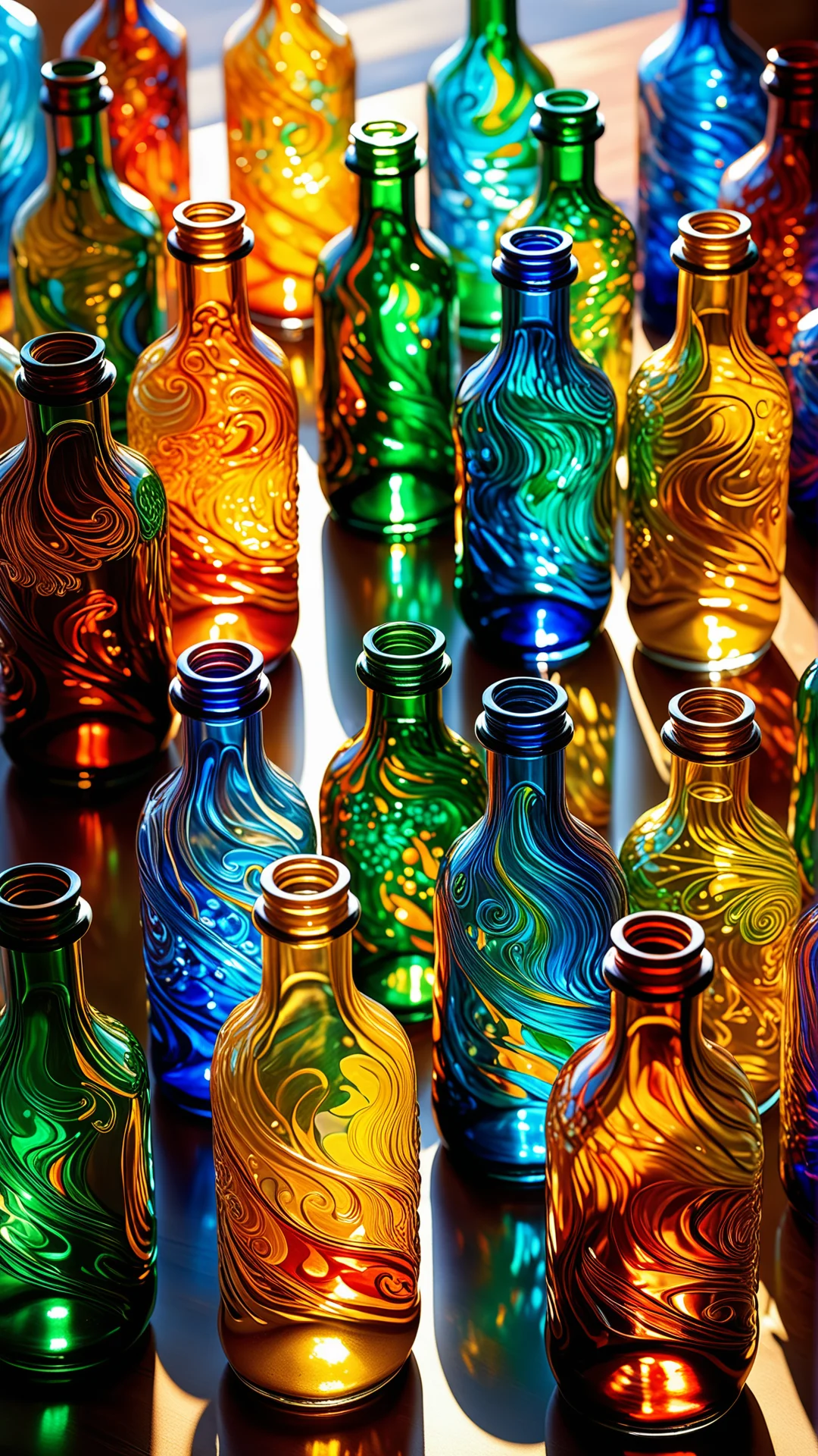 Vibrant Glass Bottles: A Mesmerizing Play of Light and Color