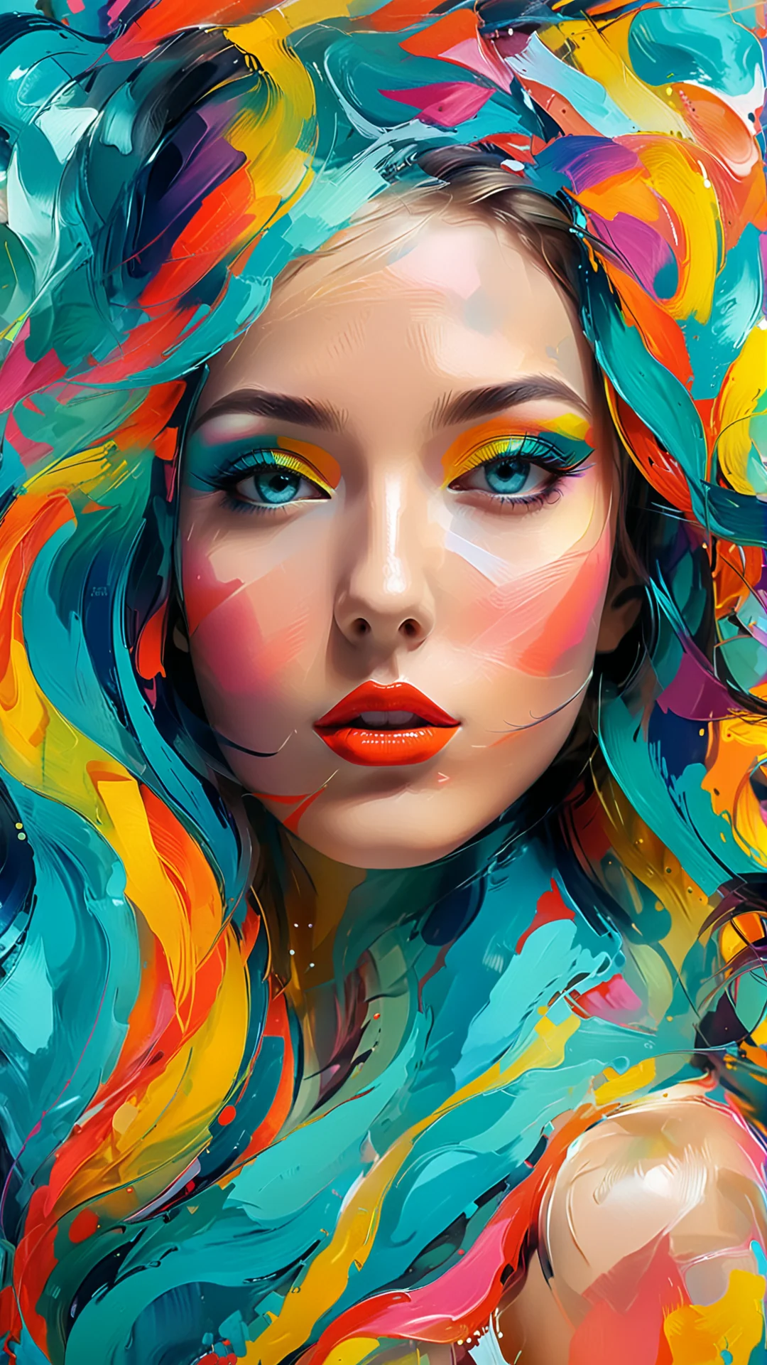 Vibrant Modern Art Portrait of a Beautiful Girl in Surreal Style