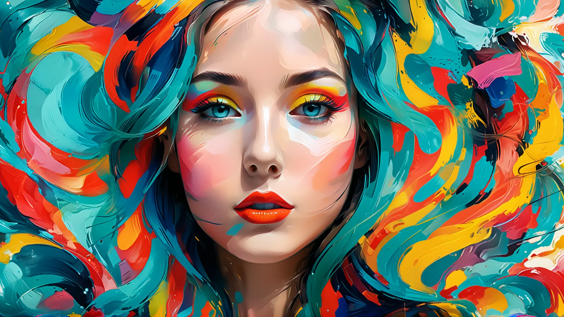 Vibrant Modern Art Portrait of a Beautiful Girl in Surreal Style