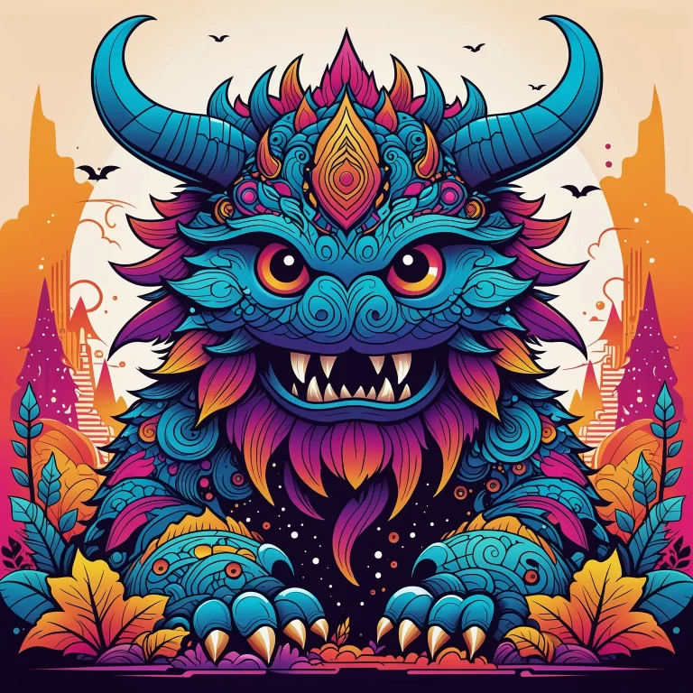 Vibrant Fantasy Monster Vector Art: Intricate & Colorful Design