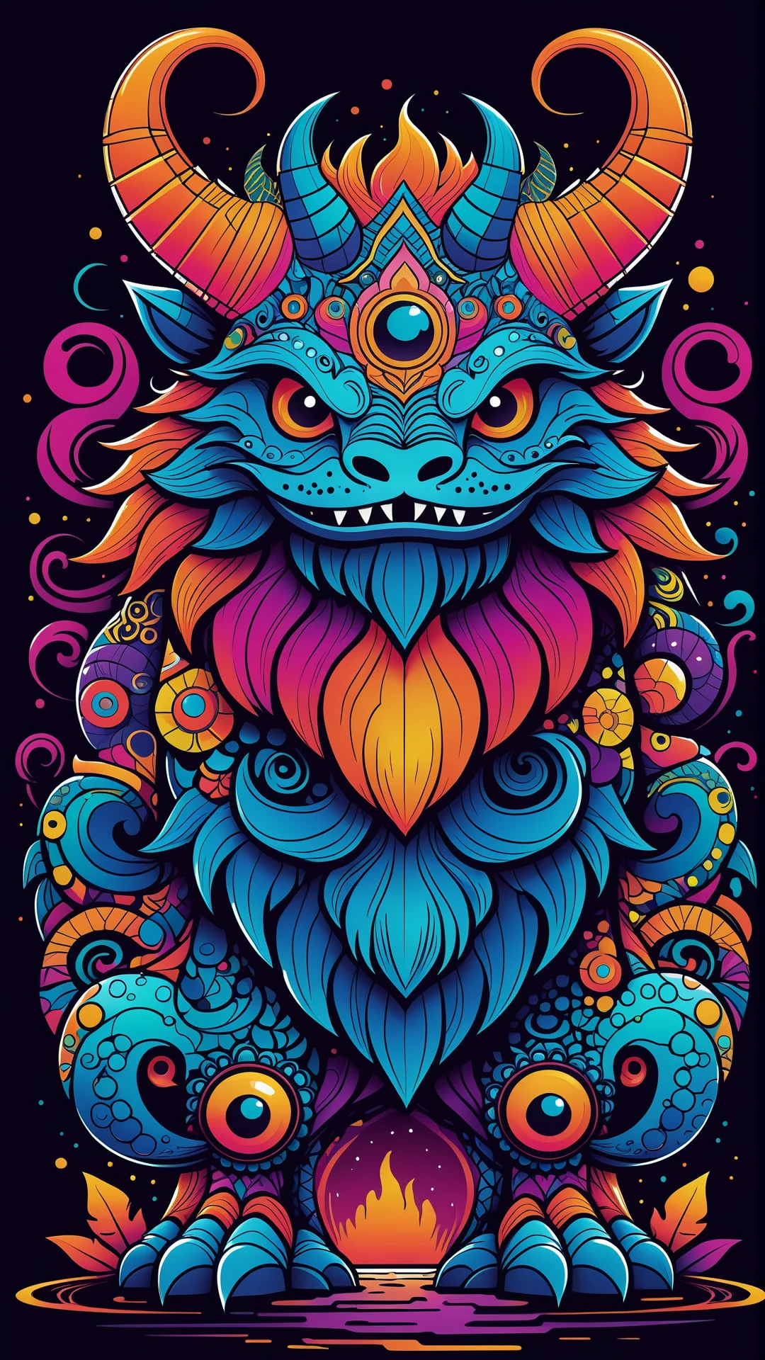 Vibrant Fantasy Monster Vector Art: Intricate & Colorful Design