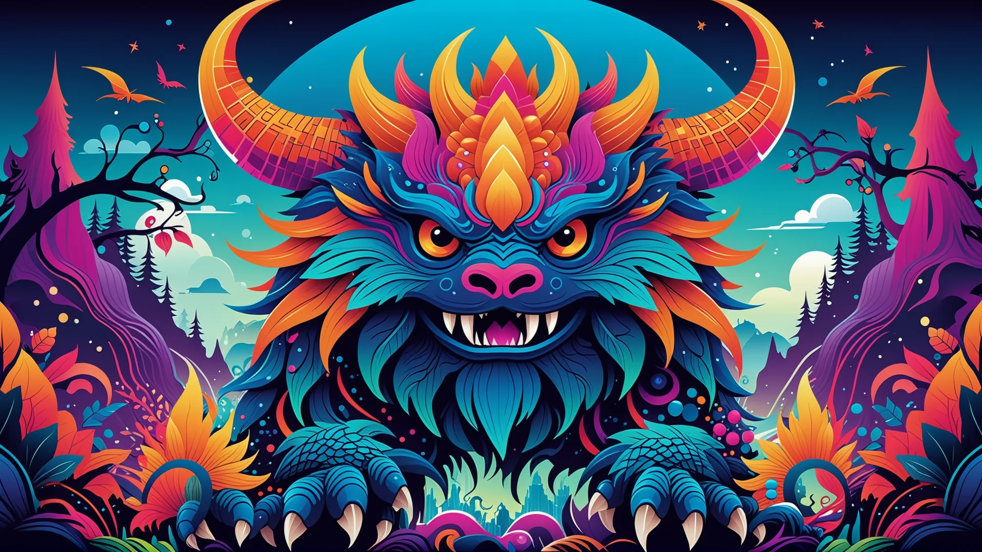 Vibrant Fantasy Monster Vector Art: Intricate & Colorful Design