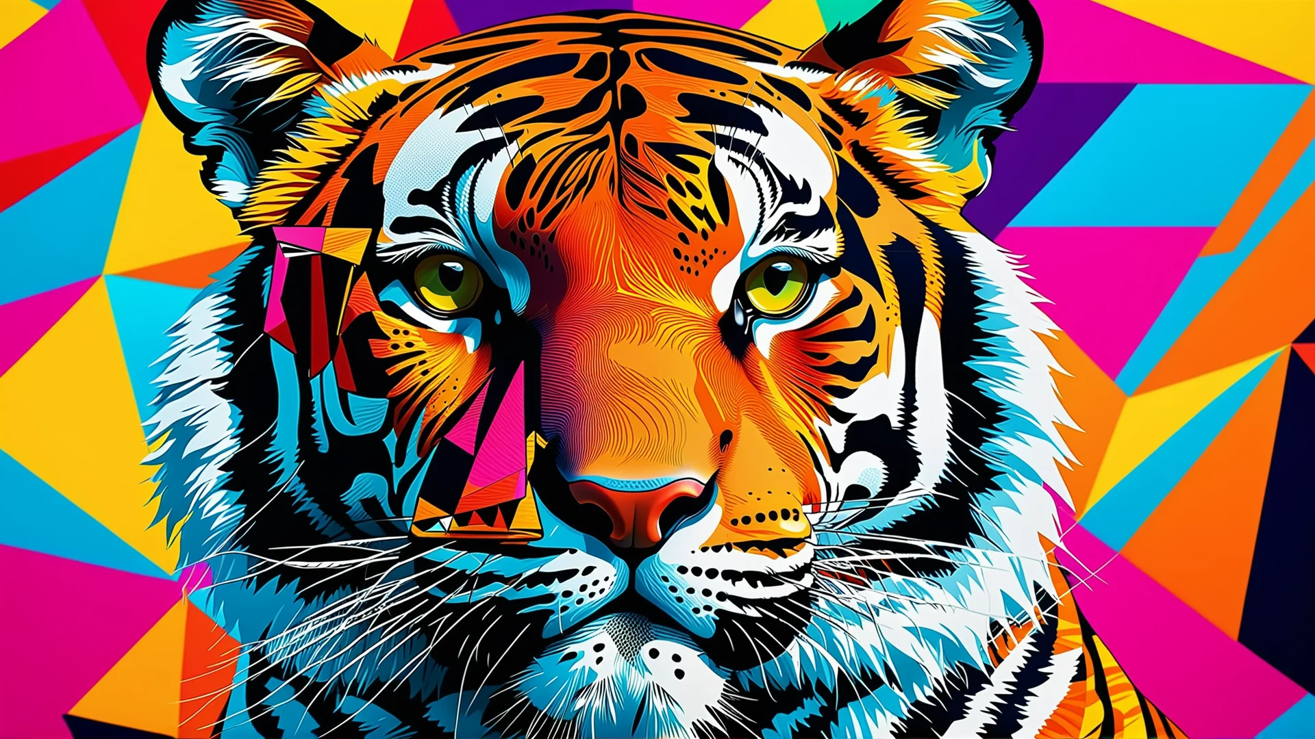 Vibrant Pop Art Tiger: Bold Colors and Dynamic Patterns