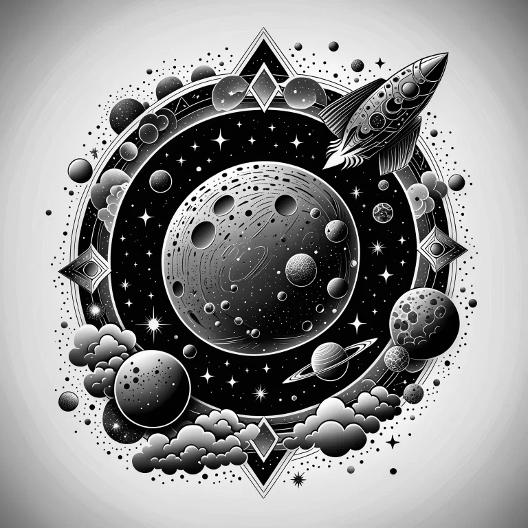 Intricate Asteroid Tattoo Design with Cosmic Elements in 4K Detail