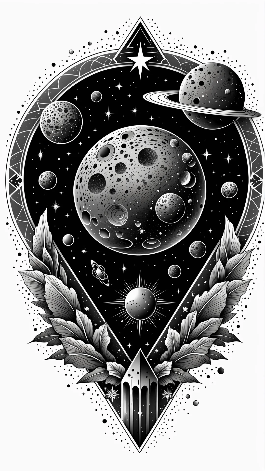 Intricate Asteroid Tattoo Design with Cosmic Elements in 4K Detail