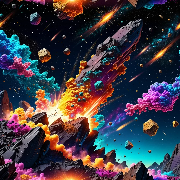 Vibrant Cartoon Asteroid Falling Through a Starry Night Sky