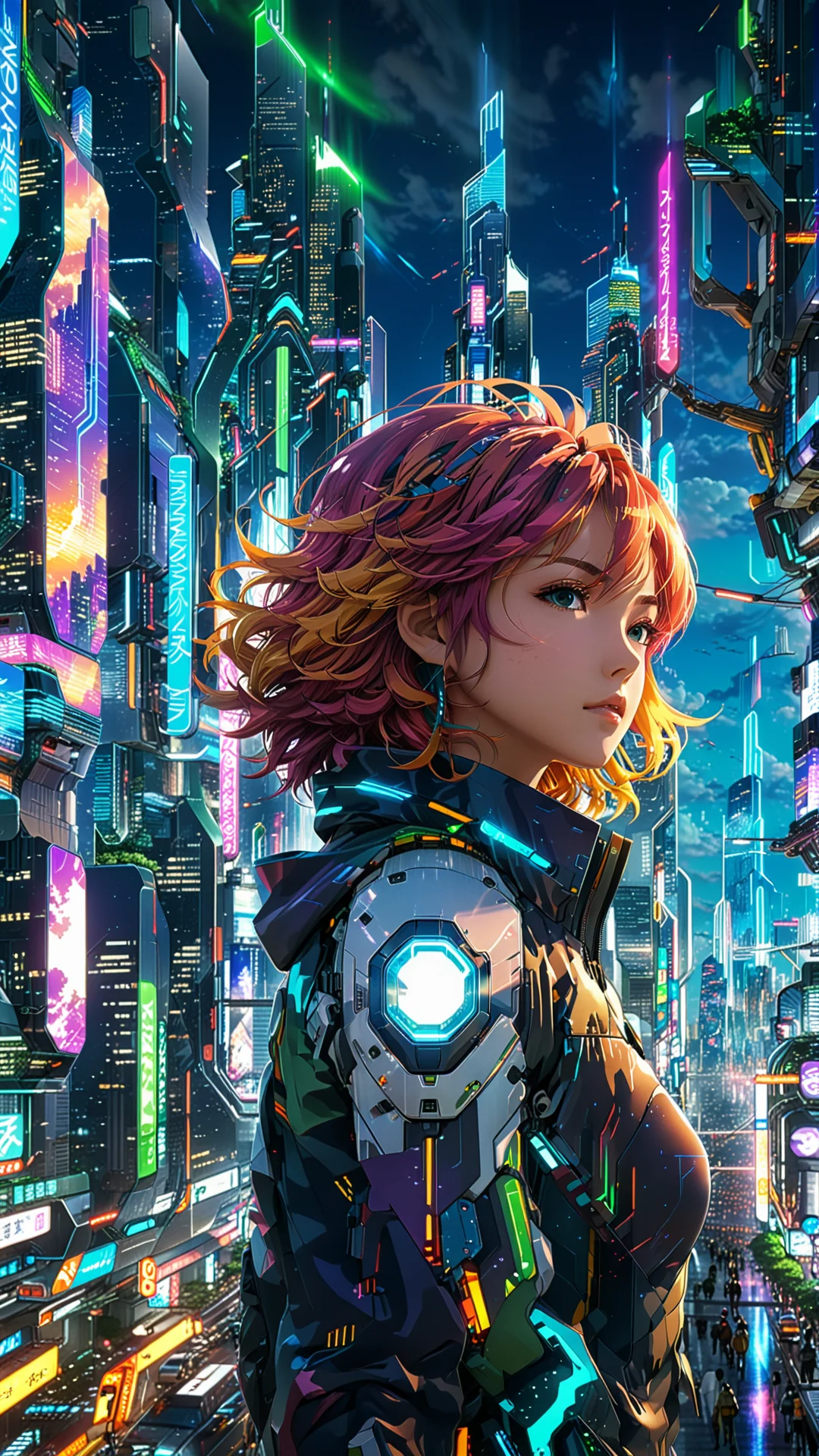 Futuristic Anime City Skyline: Vivid Art Inspired by Amano & Shinkai