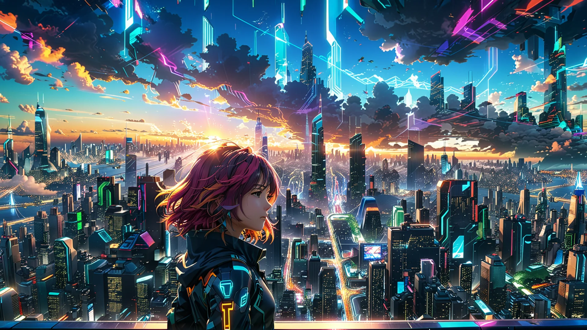 Futuristic Anime City Skyline: Vivid Art Inspired by Amano & Shinkai