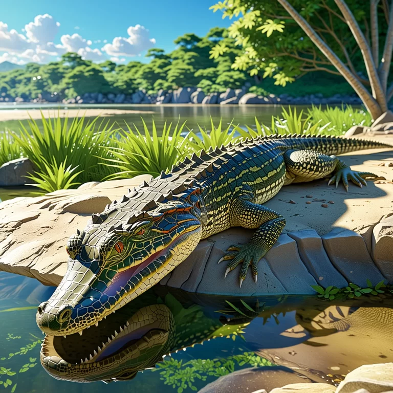 Enchanting Anime Art of Crocodylus Niloticus by Makoto Shinkai