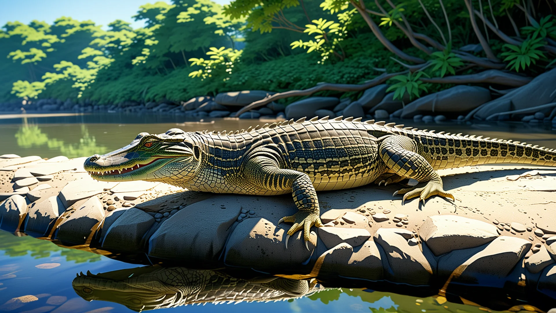 Enchanting Anime Art of Crocodylus Niloticus by Makoto Shinkai