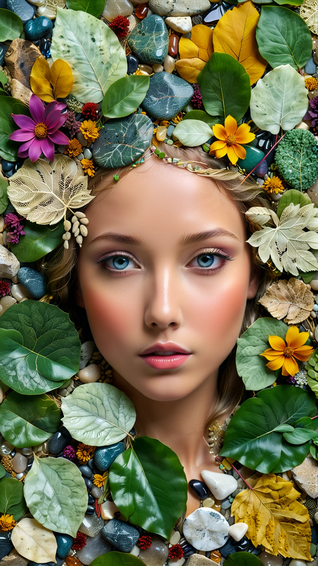 Stunning Collage Portrait of a Girl with Natural Materials