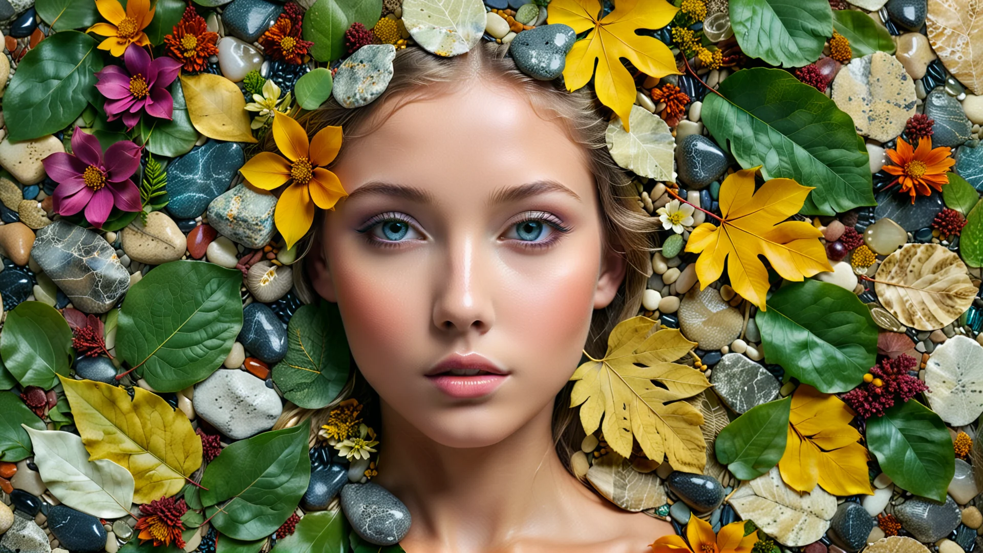 Stunning Collage Portrait of a Girl with Natural Materials