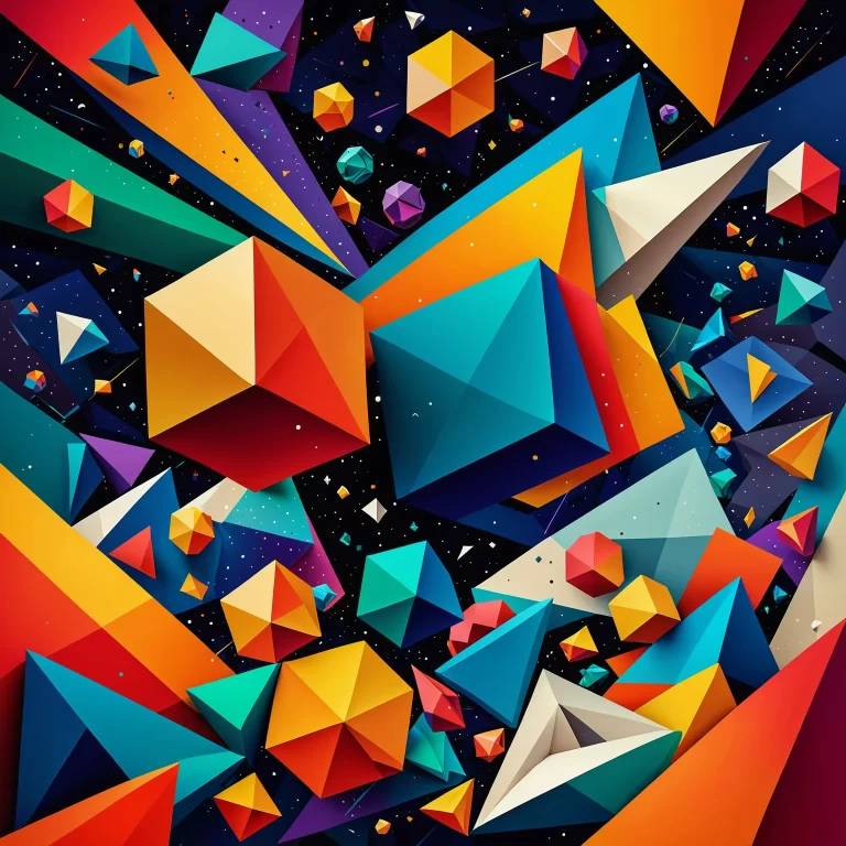 Vivid Cubist Asteroid in Motion: A Dynamic Digital Artwork