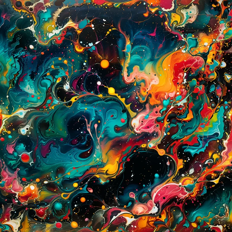 Vibrant Abstract Art: Chaotic Planet Creation Inspired by Pollock & Rothko