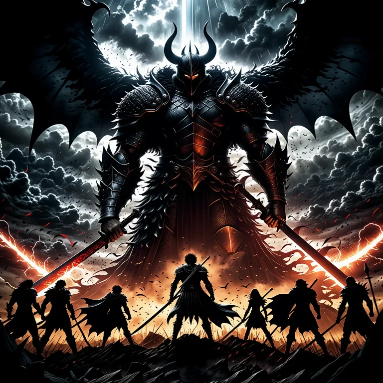 Epic Battle Scene: Dark Hero in Berserk-Inspired Fantasy Art