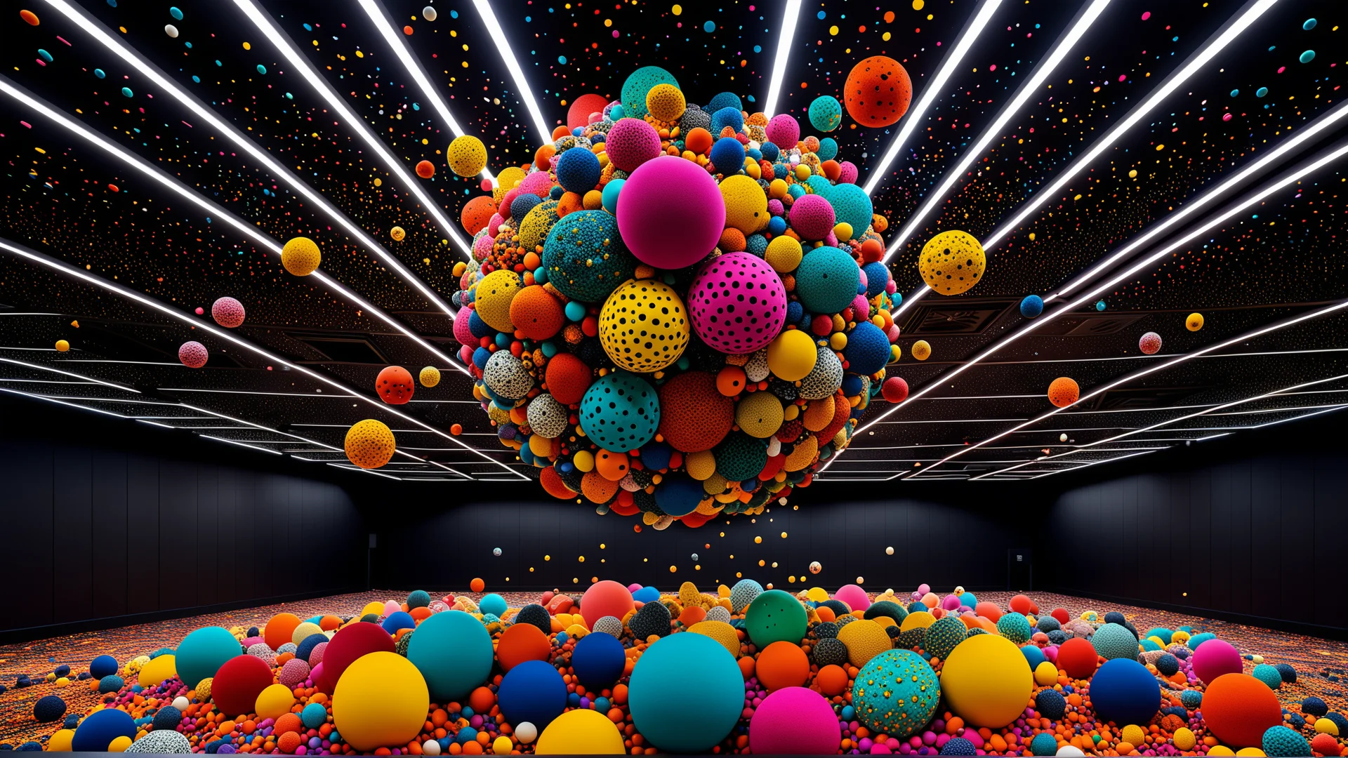 Vibrant Modern Art Installation of an Asteroid Fall in Surrealism