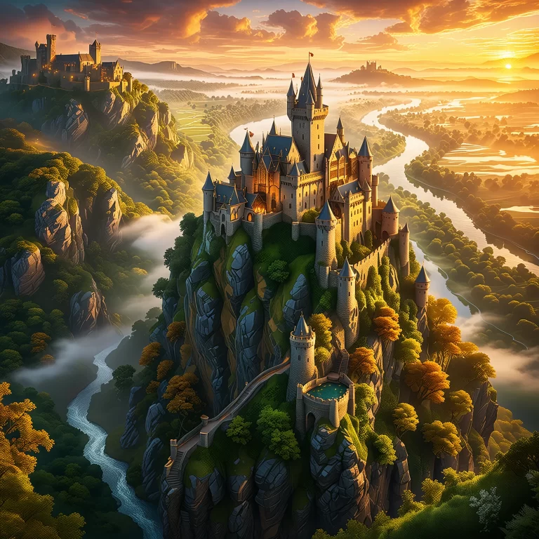 Stunning Medieval Castle Artwork: Photorealistic Fantasy at Sunrise