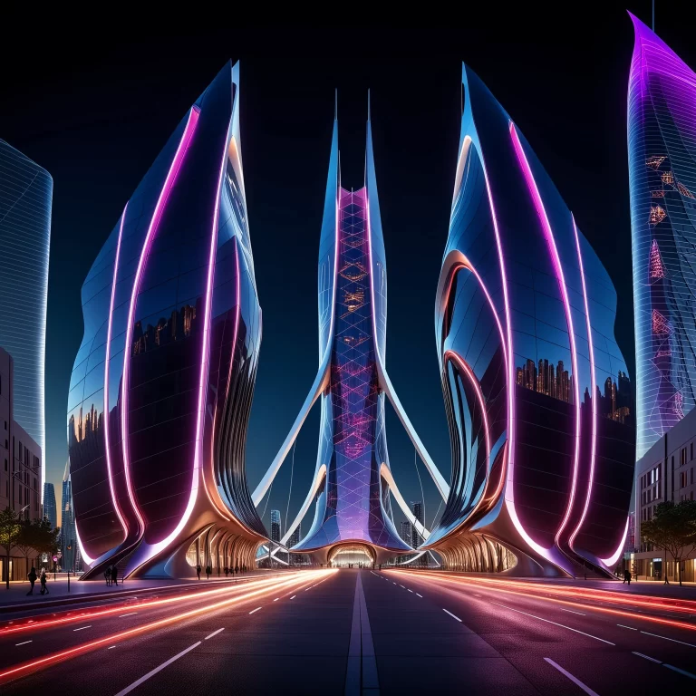 Futuristic Architecture: Cerberus-Inspired Urban Marvels in Neon Lights