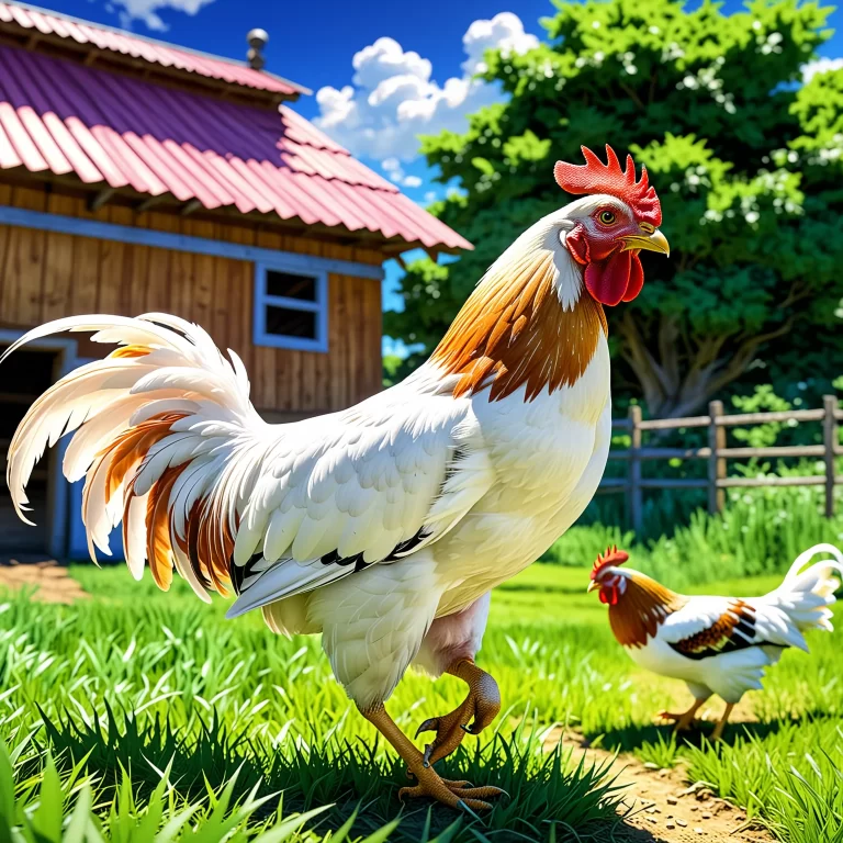 Anime Chicken Training Session: Agility in a Vibrant Farm Setting