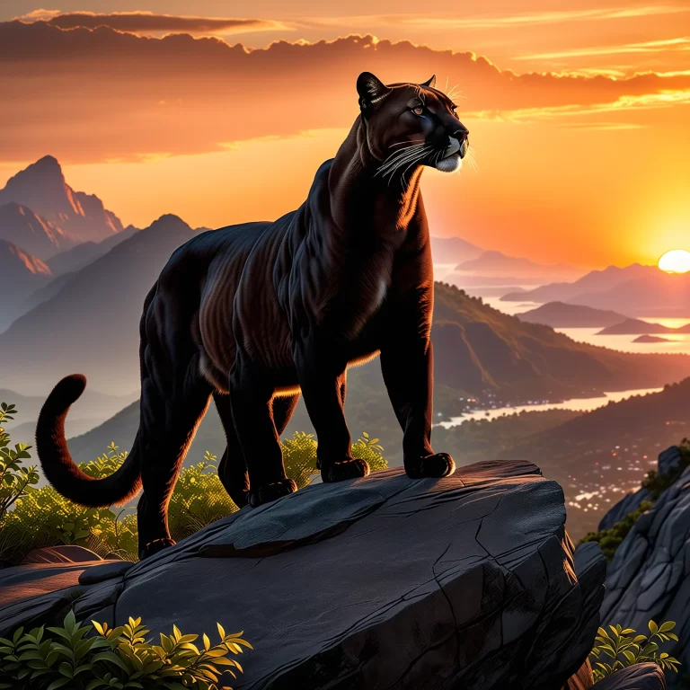 Majestic Black Cougar at Sunset: A Photorealistic Journey in 8K