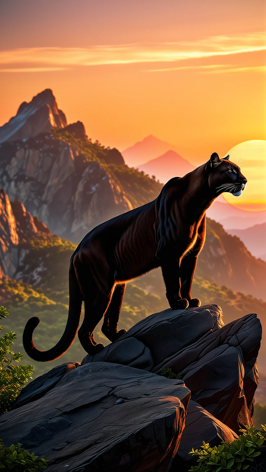 Majestic Black Cougar at Sunset: A Photorealistic Journey in 8K