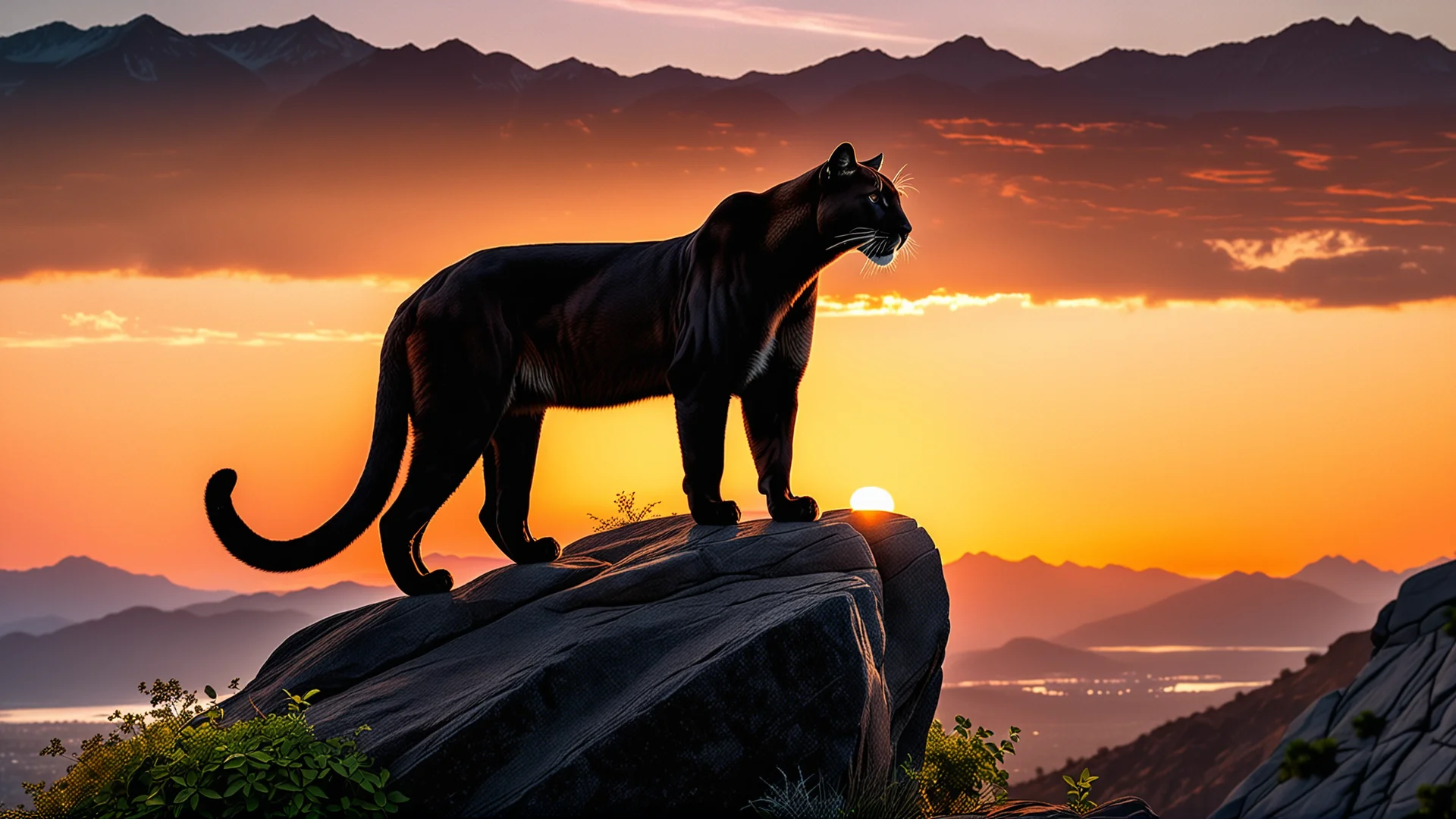 Majestic Black Cougar at Sunset: A Photorealistic Journey in 8K