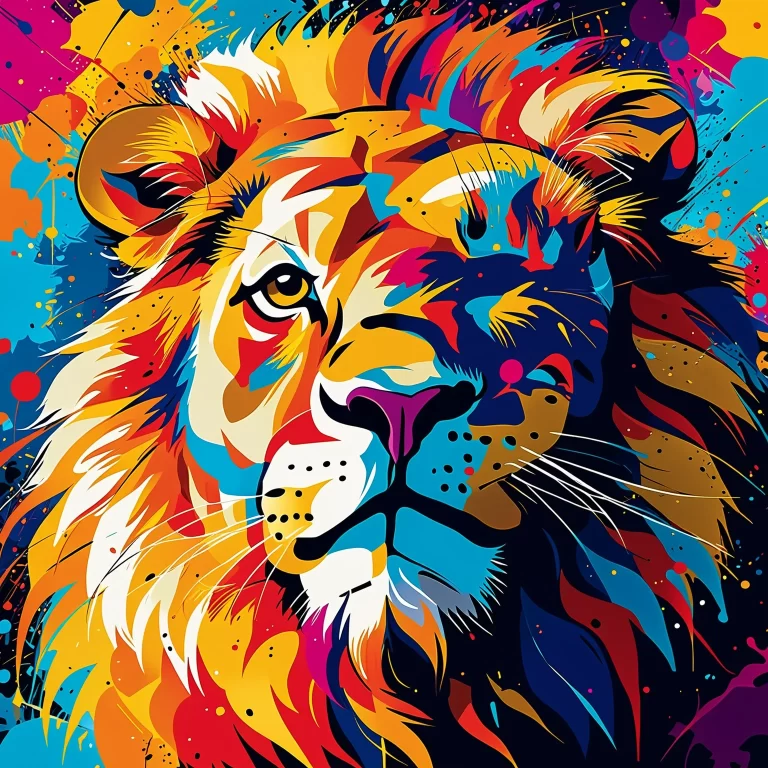 Vibrant Abstract Expressionist Lion Illustration in 8K Resolution