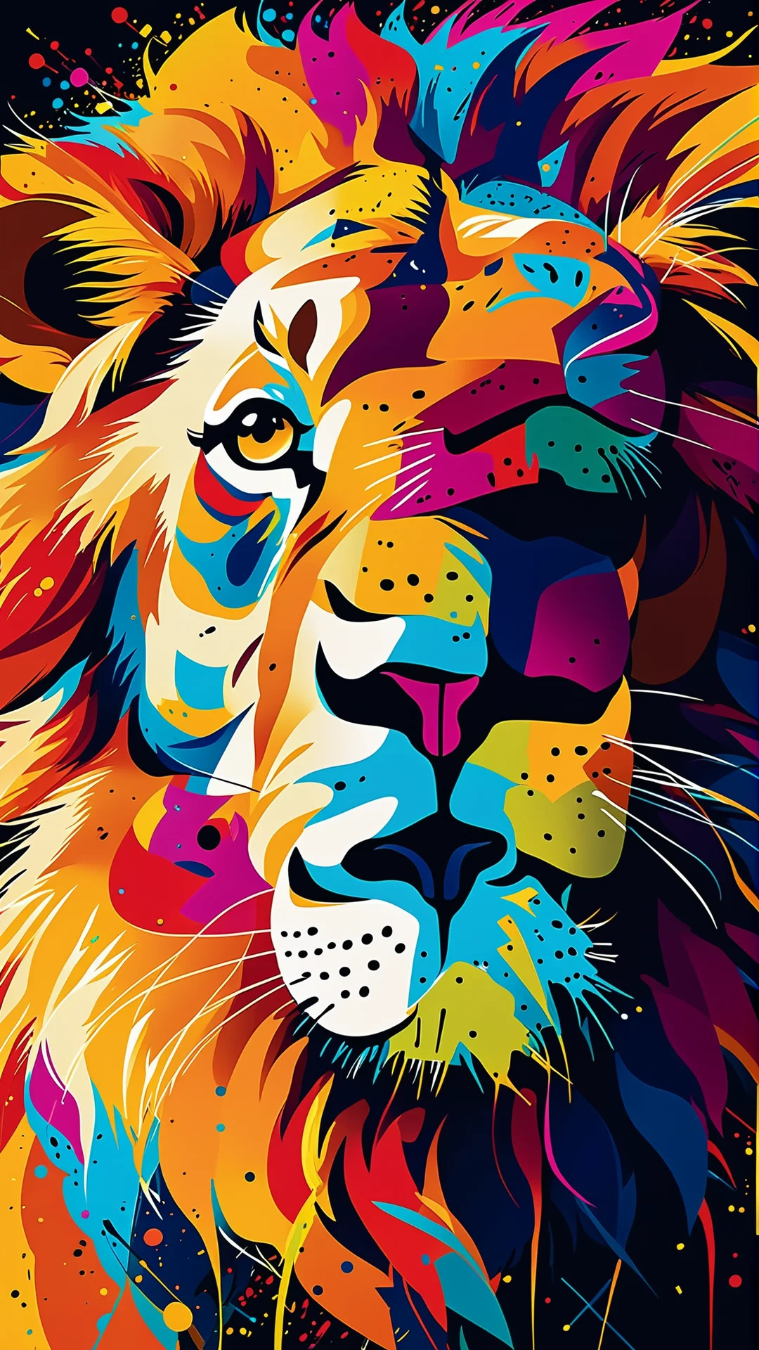 Vibrant Abstract Expressionist Lion Illustration in 8K Resolution