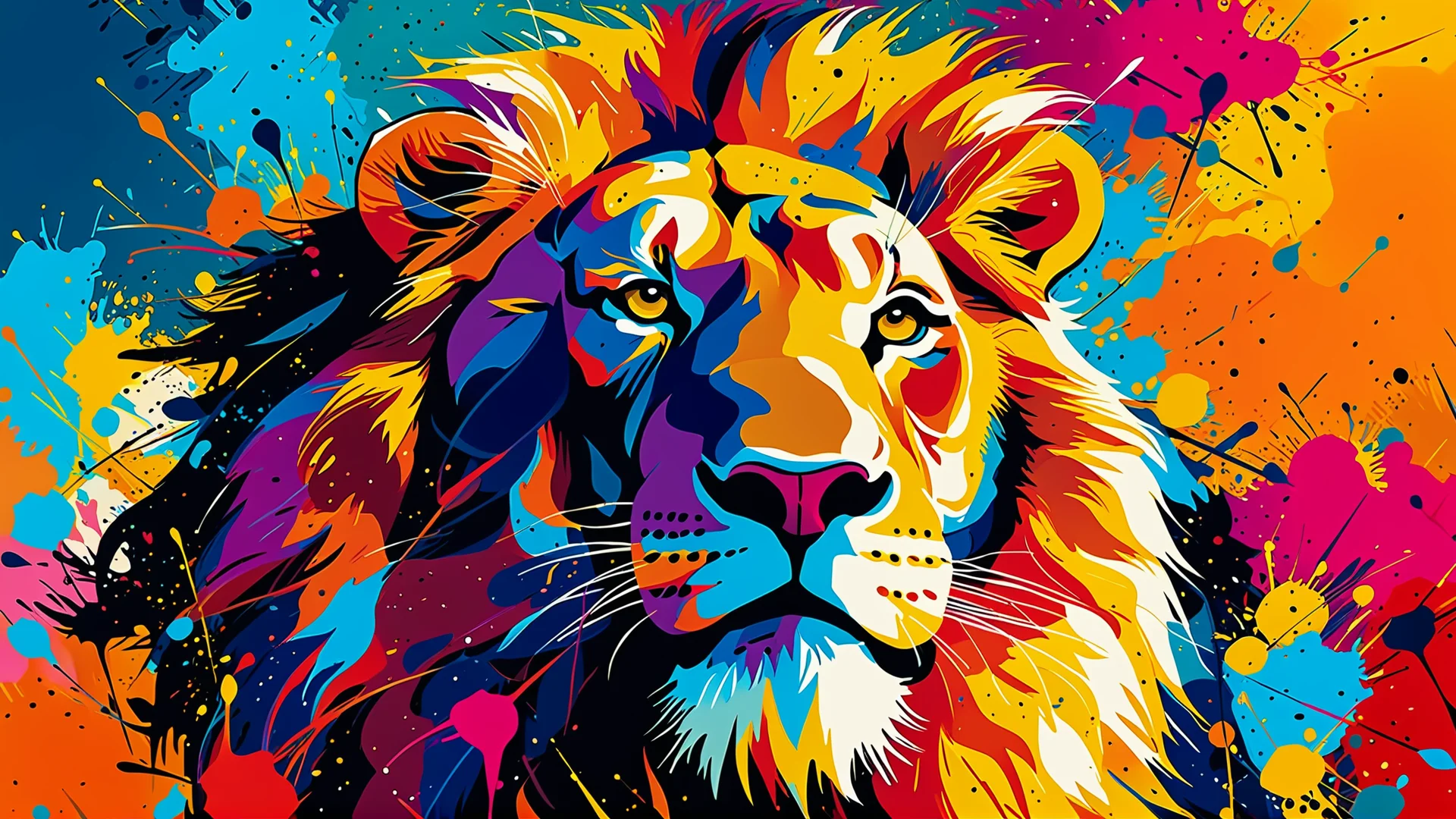 Vibrant Abstract Expressionist Lion Illustration in 8K Resolution