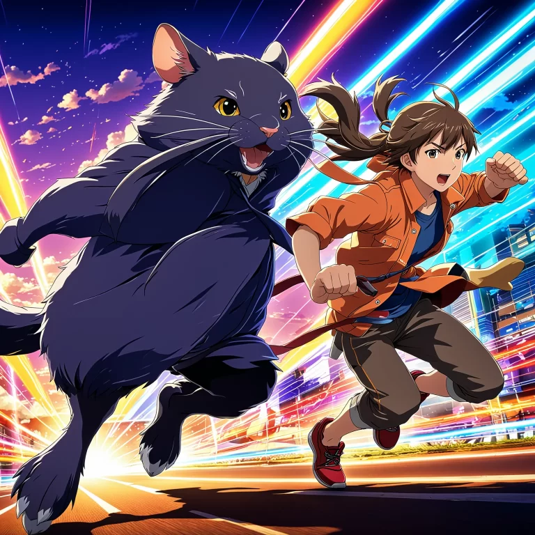 Dynamic Anime Illustration of Rattus Norvegicus in Fierce Competition