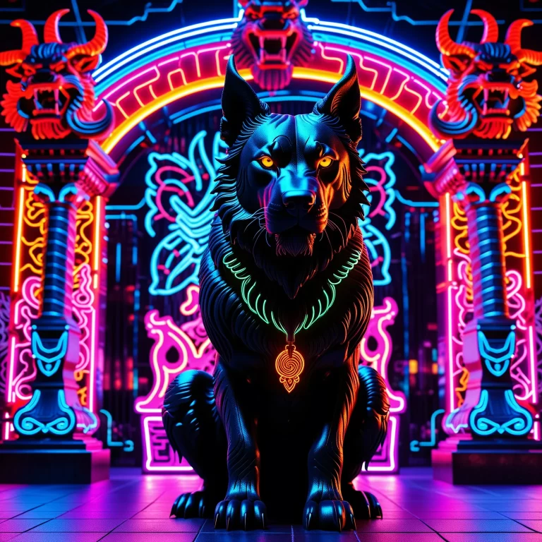 Neon Cerberus: Mythical Guardian of the Underworld in 8K Detail