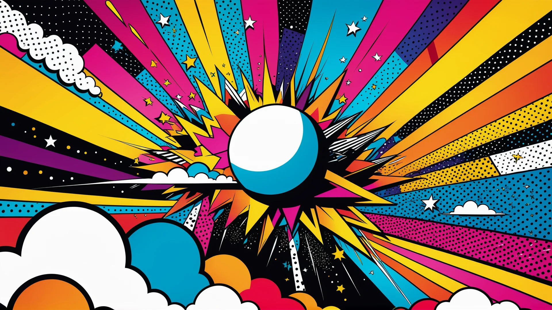 Vibrant Pop Art Comet Soars in Surreal Abstract Sky