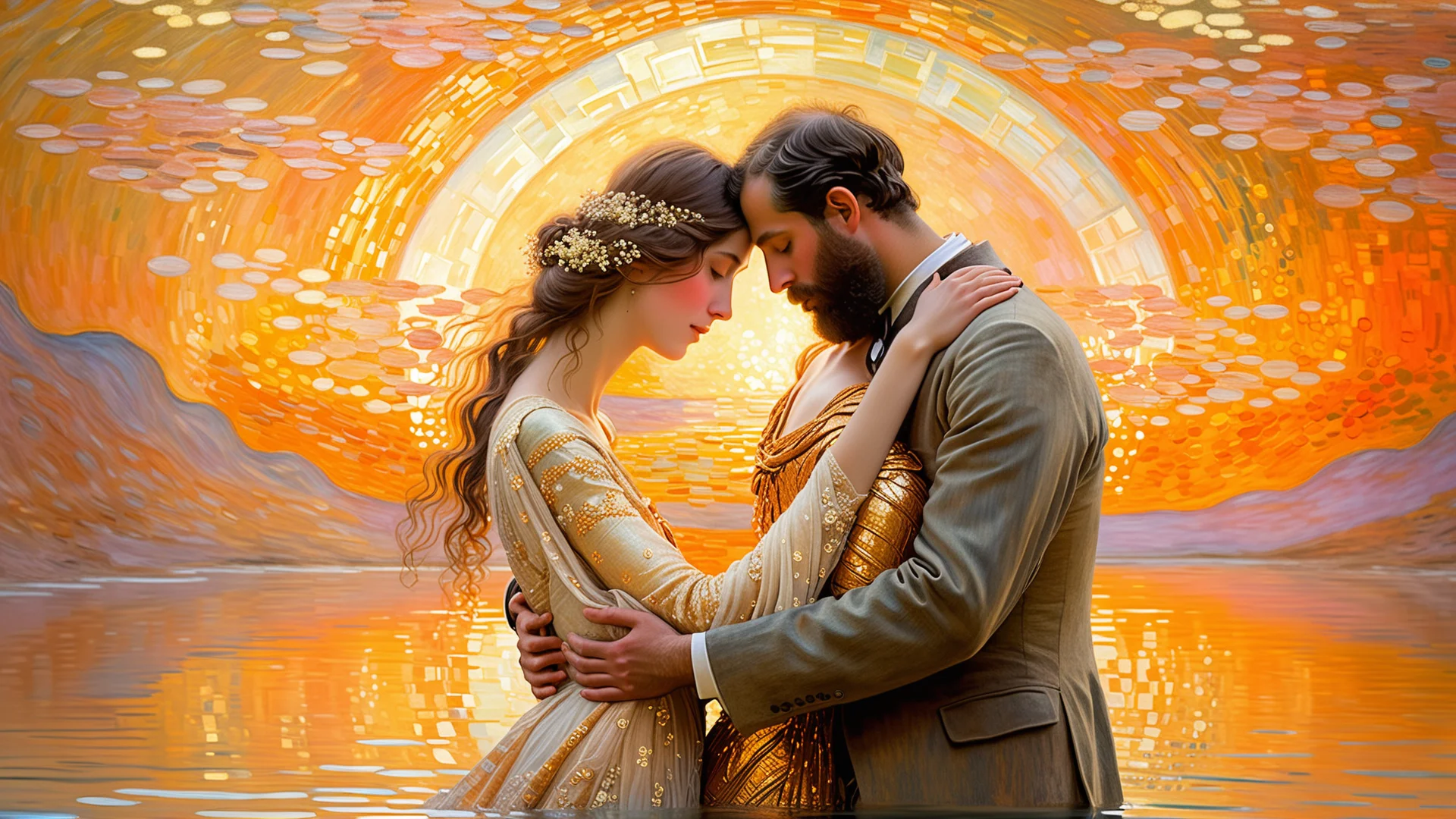 Dreamy Embrace: Impressionistic Art Inspired by Monet and Klimt