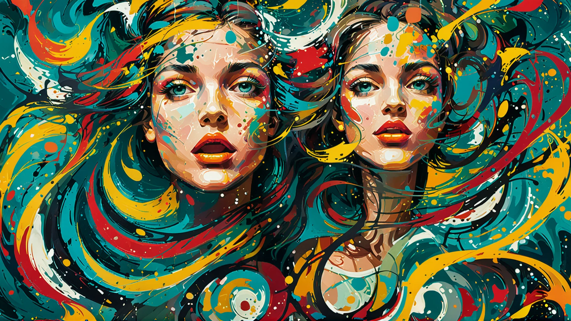 Abstract Expressionist Artwork: Girl in Vibrant Colors and Emotions