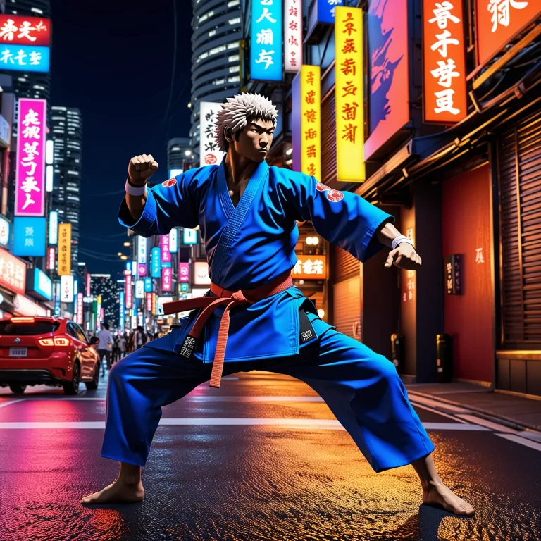 Karate Chimp in Neon City: A Vibrant Anime Art Scene