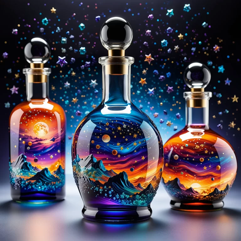 Stunning Cosmic Glass Bottle Art with Vivid Celestial Patterns