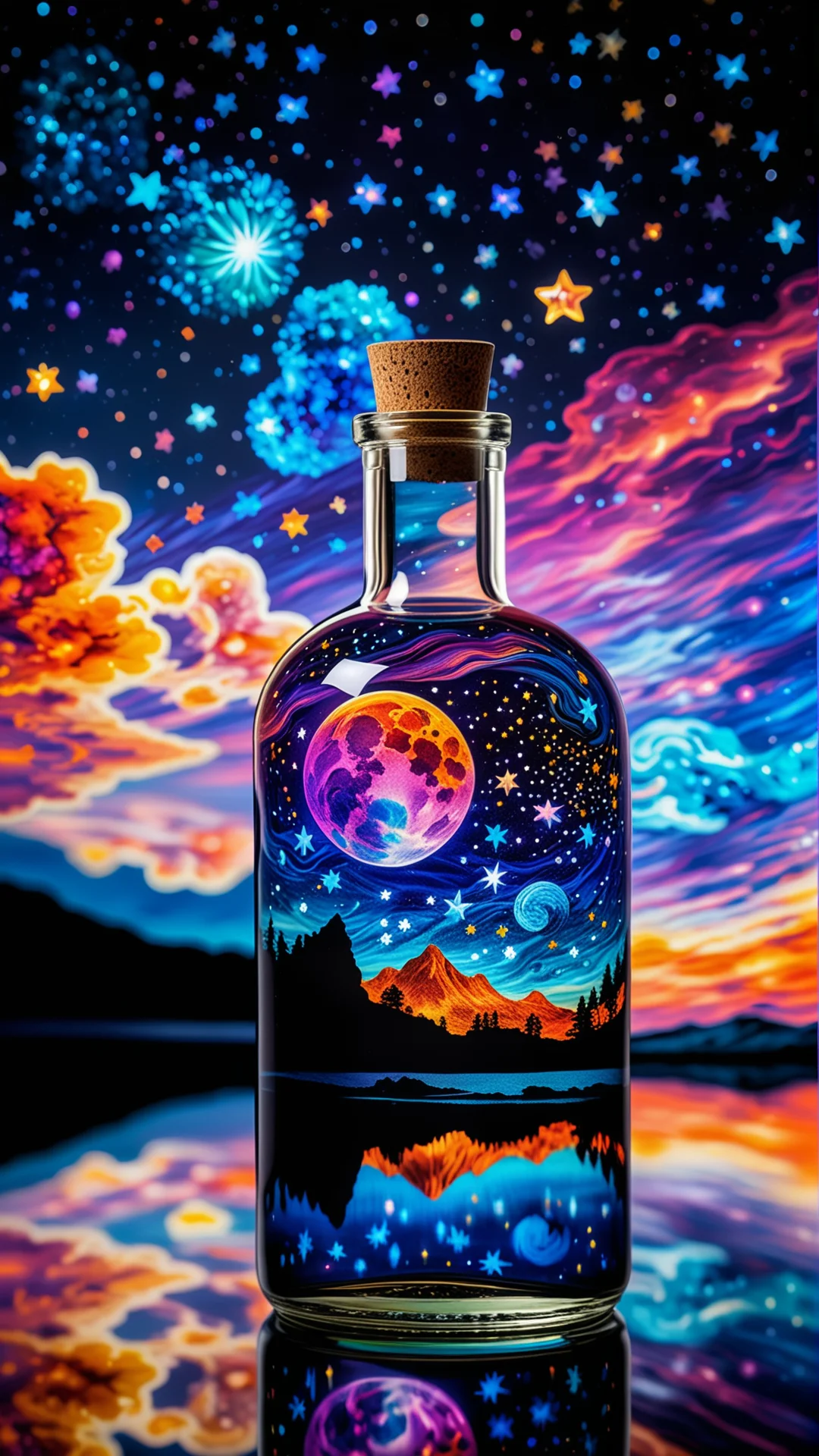 Stunning Cosmic Glass Bottle Art with Vivid Celestial Patterns