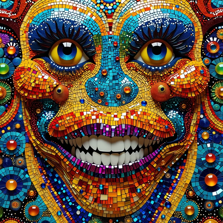 Whimsical Monster Art in Glass Mosaic Style Inspired by Klimt & Max