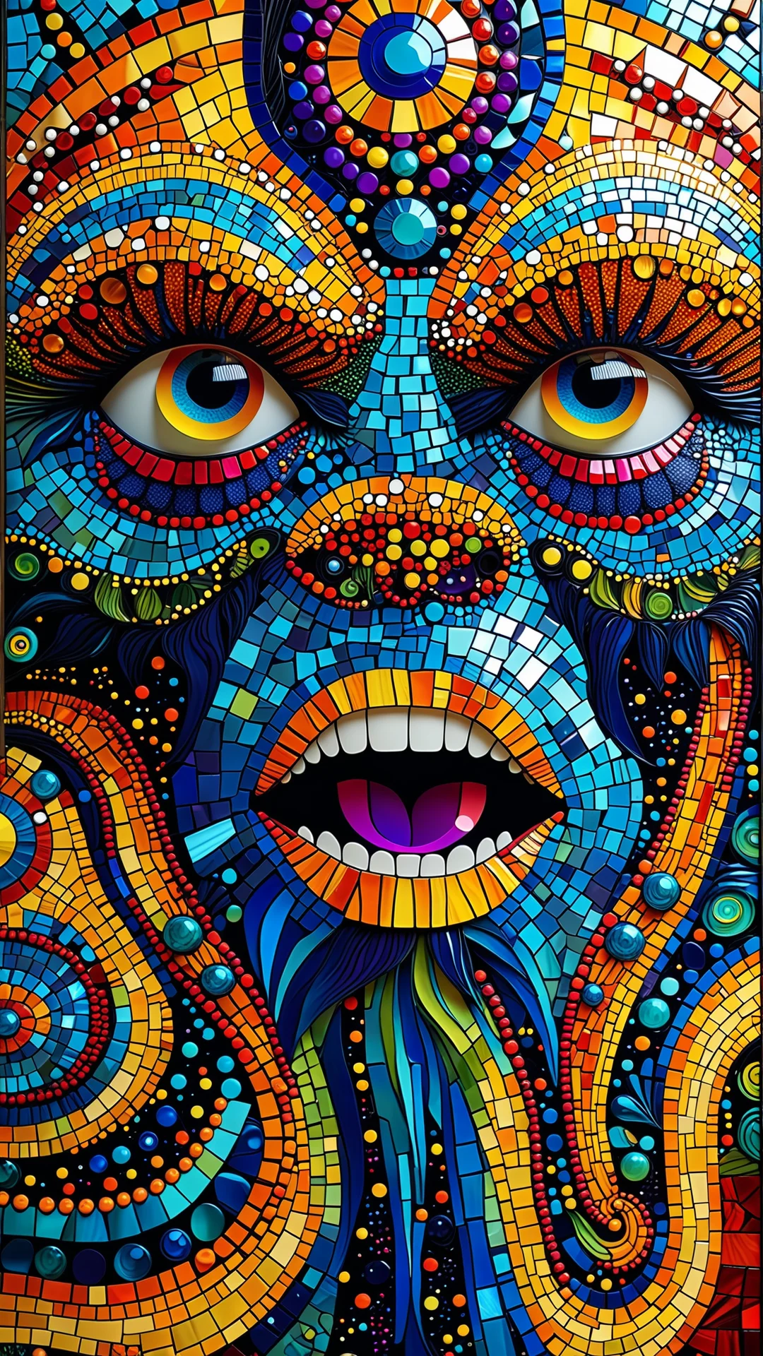 Whimsical Monster Art in Glass Mosaic Style Inspired by Klimt & Max