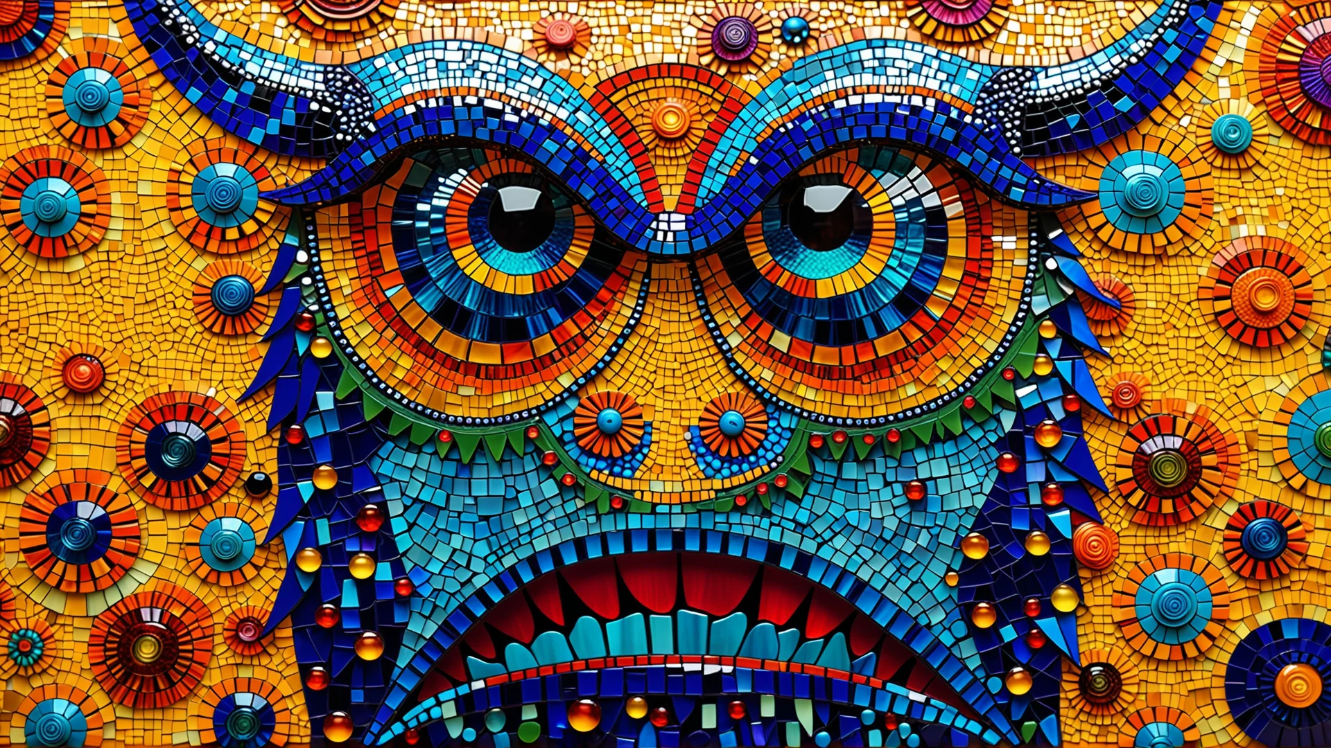 Whimsical Monster Art in Glass Mosaic Style Inspired by Klimt & Max