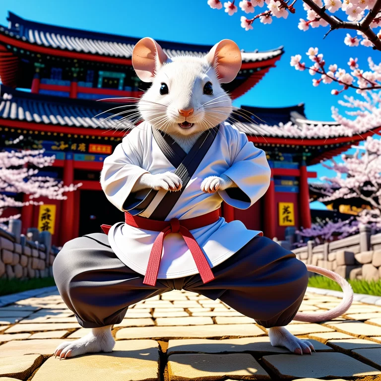 Karate Rattus Rattus in a Vibrant Anime Cherry Blossom Landscape