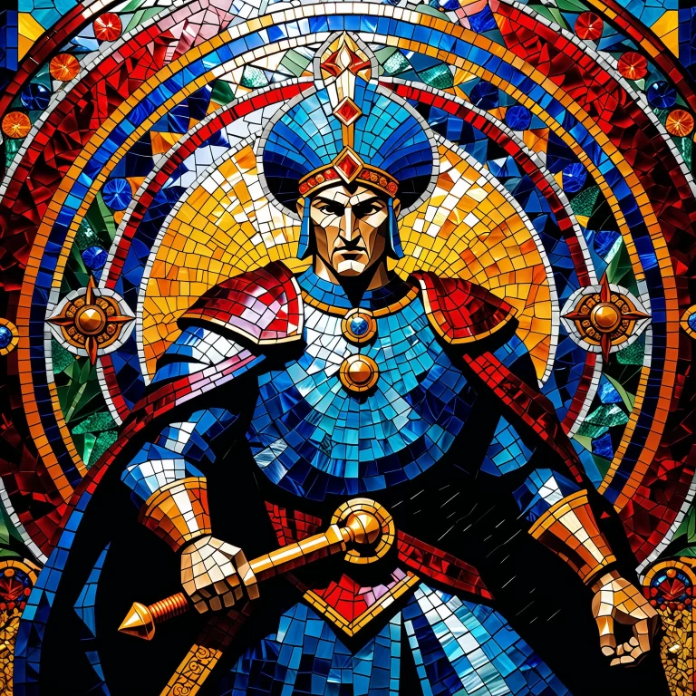 Stunning Glass Mosaic of a Fierce Berserk Warrior in Vivid Colors